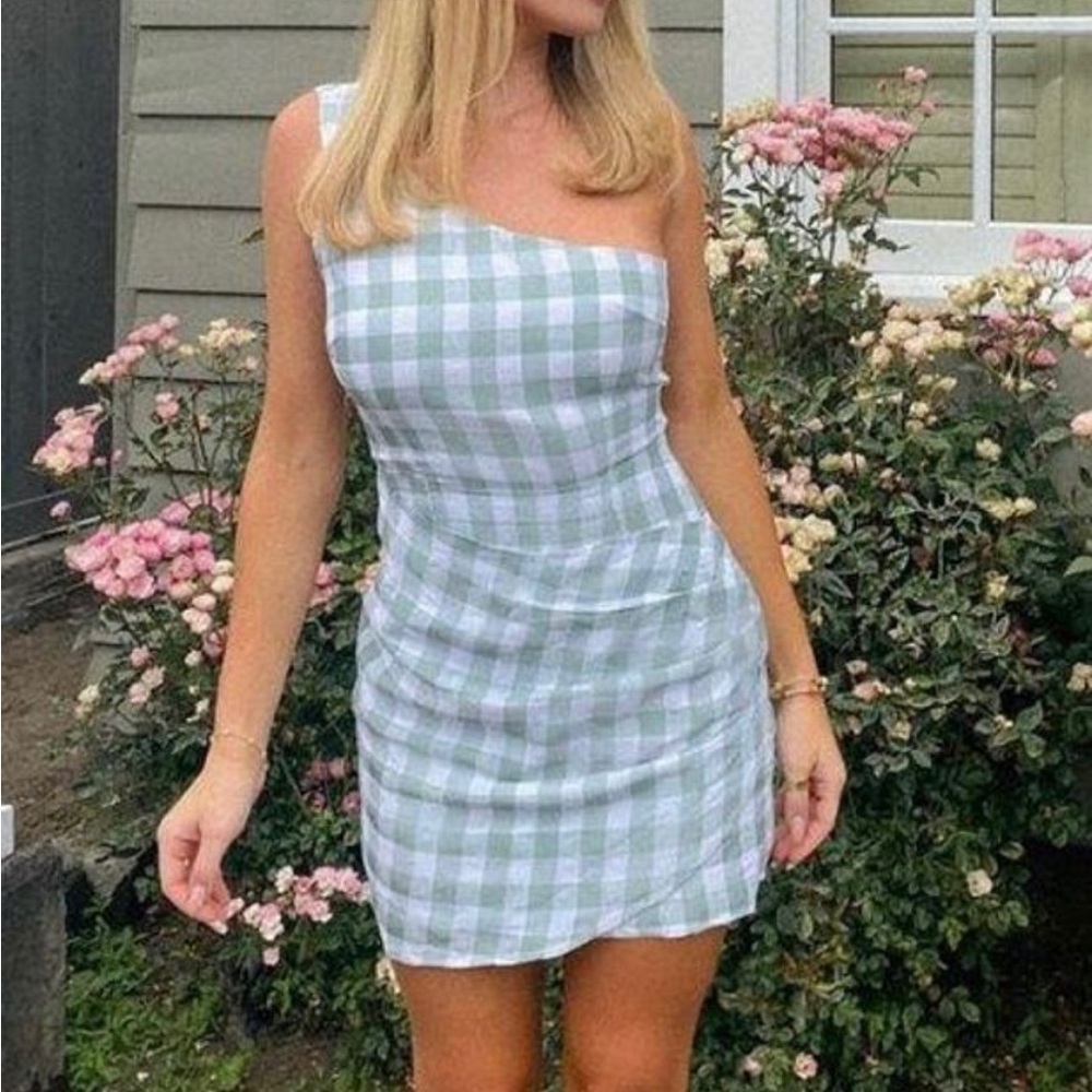 Runway the Label sage gingham/checkered dress